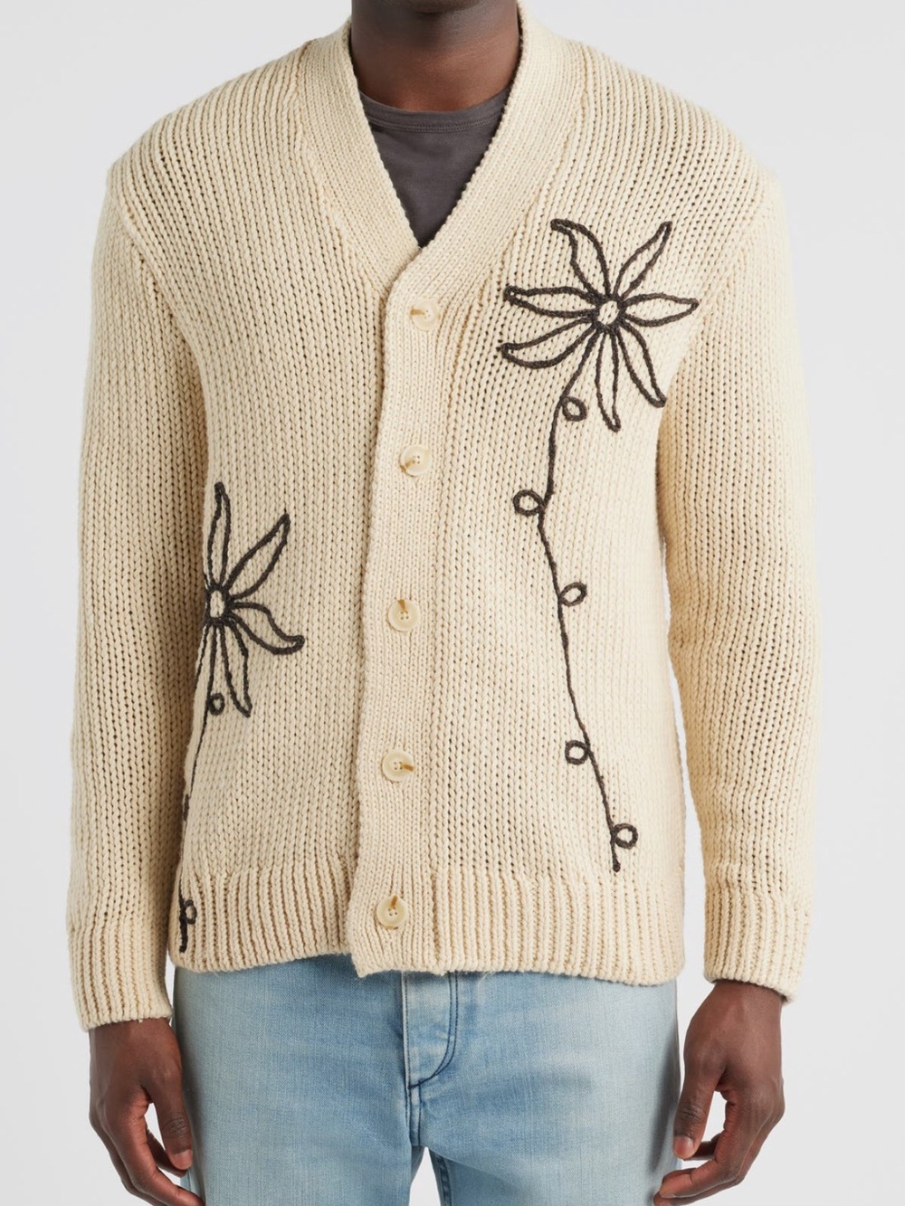 A.P.C. Cream Knit Cardigan with Black Floral Appliqué - Picture 14 of 16